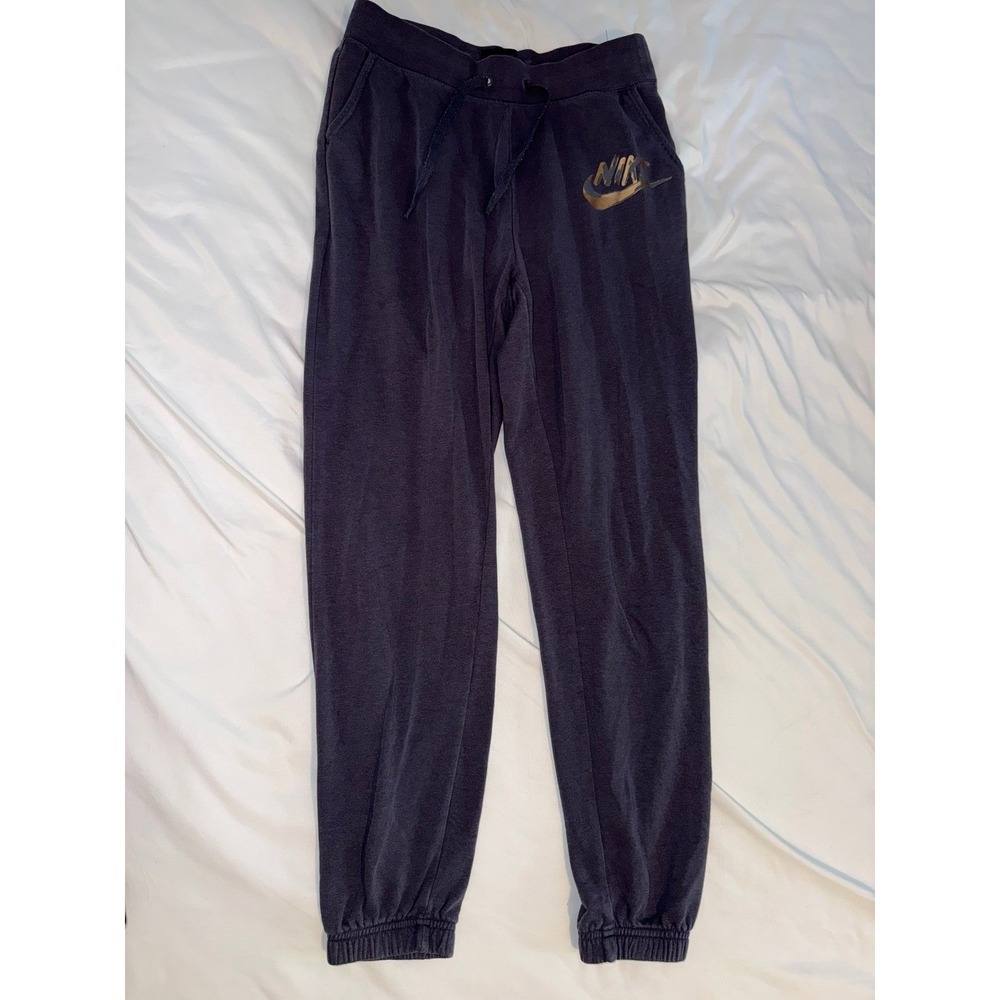 Nike Womens Sportswear Jogger Sweatpants Gray Gold Foil Logo Medium